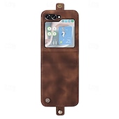 cheap Samsung Cases-Phone Case For Samsung Galaxy Z Flip 5 Z Flip 4 Z Flip 3 Back Cover with Stand Holder Card Slot Shockproof Retro TPU PU Leather