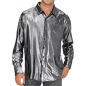 preiswerte Oberteile-Metallisch 1980er Glänzendes Latex-Patent Hemd Disco Kostüm Herren Karnevalskostüm Halloween Karneval Alltagskleidung Pride Parade Pride-Monat Erwachsene Hemd
