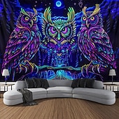 levne Tapiserie Blacklight-blacklight gobelín uv reaktivní záře ve tmě záře party neon psychedelický trippy misty závěsný gobelín sova nástěnná malba pro obývací pokoj ložnice