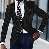 abordables Blazers Clásicos para Hombres-Hombre Graduación chaqueta Negocio Fiesta de Cóctel Fiesta de Boda Moda Casual Primavera &amp; Otoño Poliéster Rayas Botones Bolsillo Cómodo Botonadura Simple Chaqueta de sport Negro Blanco Amarillo Rosa
