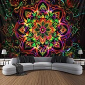 billige Blacklight -billedvev-mandala bohemisk blacklight billedvev uv reaktiv glød i mørket trippy zen meditasjon tåkete natur hengende billedvev veggkunst veggmaleri for stue soverom