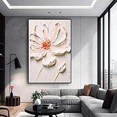 preiswerte Blumen-/Botanische Gemälde-handgemaltes weißes rosa Blumenölgemälde auf Leinwand handgemachtes 3D-Texturblumengemälde abstrakte rosa Blumenkunst individuelles Gemälde für Wohnzimmer-Schlafzimmer-Wanddekor