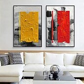 abordables Peintures à l&#039;huile-peint à la main rouge jaune peinture à l&#039;huile abstraite sur toile peinture à l&#039;huile moderne faite à la main peint à la main rouge jaune grande peinture à l&#039;huile mur art peinture pour la décoration
