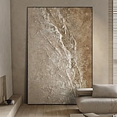 billiga Oljemålningar-oljemålning wabi sabi målning handmålad stor beige konst brun 3d minimalistisk målning på duk brun 3d textur väggkonst neutral beige båge gipsmålning