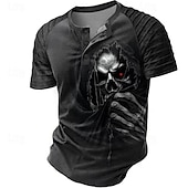 お買い得  ゴースト＆スカル-男性用 暗い Tシャツ 半袖 3Dプリント レトリ／ヴィンテージ ゴシック パーティー ストリート 夏 春 ブラック グレー ヘンリーカラー ヘンリーTシャツ