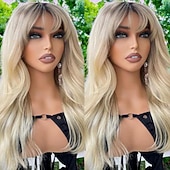 billiga Perukfronter av äkta hår, med nät-Remy-hår 4x13 Stängning Peruk Med lugg Vietnamesiskt hår Vågigt Blond Flerfärgad Peruk 130% 150% Hårtäthet Ombre-hår Naturlig hårlinje 100% Jungfru limfria Till Dam Lång Äkta peruker med hätta