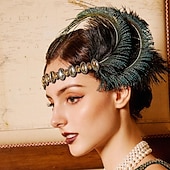billiga Tillbehör och mer-Head Jewelry Flapper Headband Feathers Headband Retro Vintage 1920s Feather For The Great Gatsby Cosplay Women's Costume Jewelry Fashion Jewelry