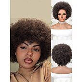 abordables perruque plus âgée-Perruque Synthétique Afro bouclé Bob court Perruque 12 pouces Brun foncé Cheveux Synthétiques Femme Marron
