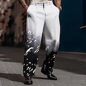 cheap Loose-Men&#039;s Geometric Dress Pants Mid Waist Business Casual Wedding Dailywear Pocket Straight Leg Trousers Summer Spring Fall 3D Print White