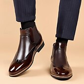 levne Boty Chelsea-pánské lakované chelsea boots z umělé kůže – klasický wingtip brogue design pro formální i neformální příležitosti