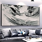 cheap Landscape Paintings-Handmade Oil Painting Canvas Wall Art Decoration Modern Simple Abstract Texture Black White for Living Room Home Decor Rolled Frameless Unstretched Painting