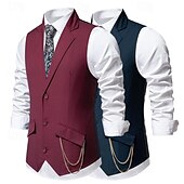 levne Gilety-Pánské Kamizelka Vesta Denní nošení Dovolená Jdeme ven Vinobraní Módní Jaro &amp; podzim Tlačítko Polyester Pohodlné Bez vzoru Jednořadé Klopa Běžný Černá Bordó Tmavě námořnická Vesta