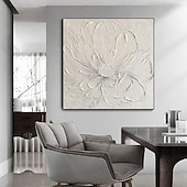 billiga Blom- och växtmålningar-3d stor handmålad vit blomma oljemålning på duk handgjord akrylmålning handgjord tung texturerad målning abstrakt landskap oljemålning väggkonst blommig väggdekor målning