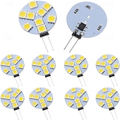 baratos Luzes LED de Dois Pinos-Lâmpadas led bi-pin de 1,5w g4 equivalentes a 15w lâmpada halógena dc 12v regulável 9 leds 5050 smd ângulo de feixe de 180 graus g4 bi-pin base teto embutido lâmpada puck 10pcs