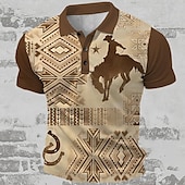 olcso Férfi Vintage póló-Férfi Western Wear Gofris pólóingek Golfing Rövid ujjú Pólóingek Galléros ingek Szüret Alkalmi Nyaralási viselet Party ruhák Gombok 3D nyomtatás Nyár Tavasz Medence Barna Szürke