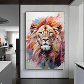 cheap Oil Paintings-Handmade Original Lion And Elephant Oil Painting On Canvas Large Abstract Animal Canvas Wall Art Modern Impressionist Lion Artwork For Living Room Bedroom Decor No Frame
