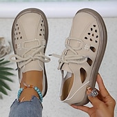 economico Ballerine da donna-scarpe basse da donna in similpelle con lacci e ritagli bianchi – scarpe casual traspiranti da passeggio per l&#039;estate, i viaggi e l&#039;uso quotidiano