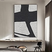 voordelige Abstracte schilderijen-zwart-wit olieverfschilderij handgemaakte wabi sabi abstracte olieverfschilderij wandkunst kunstwerk muurschildering moderne abstracte olieverfschilderij geometrische wandkunst schilderij voor