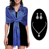 cheap Wedding Guest Wraps-Glamorous Metallic Shawls with Tassel Wedding Guest Wraps and Round Buckle - Perfect for Evening Parties &amp; Weddings With Bridal Jewelry Sets 1 set