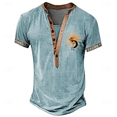 preiswerte Ethnischer Stil-Herren Grafik Stammes Henley Hemd Kurzarm 3D-Druck Mode Designer Basic Täglich Sommer Hellblau Grün Khaki Stehkragen Henley T-Shirt