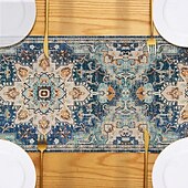 cheap Tablecloth-Bohemian Style Table Runner, Linen, Vintage Geometric Flower Print, Home Coffee Table, Dinner Table Decoration, Tablecloth