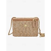 cheap Handbag &amp; Totes-Women&#039;s Shoulder Bag Box Bag Straw Bag Straw Party Holiday Beach Chain Flower Large Capacity Solid Color Color Block Dark Brown Black White