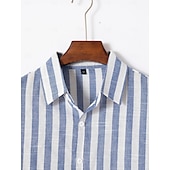 preiswerte Business Casual-Herren Hemd leinenhemd Sommerhemd Strandbekleidung Knopfhemd Gestreift Party Strasse Schwarz Rosa Rote Blau Langarm Kragen Sommer Bekleidung