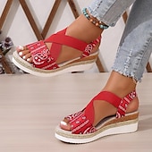 abordables Sandales Décontractées-Sandales compensées pour femmes, sandales à plateforme, quotidien, été, plage, talon caché, bout ouvert, décontracté, noir, rouge, bleu