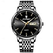 cheap Quartz Watches-POEDAGAR Men Quartz Watch Minimalist Large Dial Fashion Business Luminous Calendar Date Week Waterproof Steel Watch