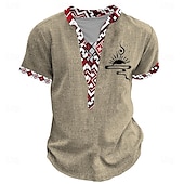 billige Etnisk stil-Herre Stamme Afrikansk mønster T skjorte Henly-skjorte Kortermet 3D-utskrift Designer Etnisk Avslappet Daglig Sommer Gul Grønn Kakifarget Henley Henley T-skjorte