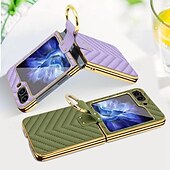 お買い得  サムスン用ケース-電話 ケース 用途 サムスンのギャラクシー Z Flip 5 Z Flip 4 Z Flip 3 バックカバー とスクリーンプロテクター リングバックル 耐衝撃 レトロ風 TPU メタル PUレザー
