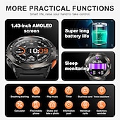 Χαμηλού Κόστους Smartwatch-696 GS500 Εξυπνο ρολόι 1.43 inch Έξυπνο ρολόι Bluetooth Βηματόμετρο Υπενθύμιση Κλήσης Παρακολούθηση Ύπνου Συμβατό με Android iOS Γυναικεία Άντρες Κλήσεις Hands-Free Υπενθύμιση Μηνύματος IP 67