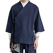 Недорогие мужские повседневные рубашки-Муж. Легкая куртка Летняя куртка Плаща / накидки кимоно куртка на открытом воздухе Отпуск Защита от солнечных лучей Дышащий Весна лето Полотняное плетение Мода На каждый день Воротничок Обычная