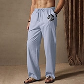 economico Casa-Per uomo Pantaloni estivi Vita elastica Pop art Comfort Lunghezza intera Esterno Abbigliamento di strada Festività Hawaiano Nero Bianco Media elasticità