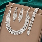 رخيصةأون أطقم المجوهرات-مجموعة مجوهرات 4PCS حجر الراين سبيكة أقراط القلائد سوار نسائي أنيق عتيق موضة هندسي هندسي مجموعة مجوهرات من أجل زفاف مناسب للحفلات الذكرى السنوية