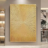cheap Oil Paintings-Handmade Oil Painting Canvas Wall Art Decoration Abstract Texture Golden Light Radiant for Home Decor Rolled Frameless Unstretched Painting