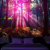 cheap Blacklight Tapestries-Blacklight Tapestry UV Reactive Glow in the Dark Glow Party Neon Light Tower Nature Psychedelic Trippy Misty Hanging Tapestry Wall Art Mural for Living Room Bedroom