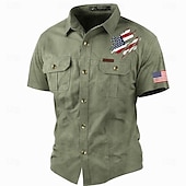 Men's American US Flag Flag / National flag Work Shirt Western Shirt Cargo Shirt Short Sleeve Casual Tactical Sports & Outdoor Going out Summer Spring Turndown Print Army Green Khaki 6