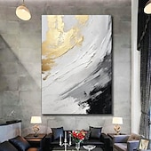 baratos Pinturas Abstratas-pintura a óleo com textura de ouro preto e branco arte de parede feita à mão pintura abstrata de ouro em tela pintura abstrata minimalista pintada à mão decoração de parede pintura de arte de parede