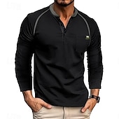 cheap Casual Henley Tee-Men&#039;s Henley Shirt Tee Top Color Block Crewneck Outdoor Casual Long Sleeve Button Front Pocket Clothing Apparel Fashion Designer Comfortable