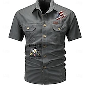 abordables chemises western pour hommes-Homme Drapeau Drapeau Américain Imprimé Lettre Chemise de travail Chemise Western Chemise Cargo Manche Courte Style Western Tactique Mode Décontractée Sortir Été Col Rabattu Boutons Imprimé Noir Vert