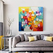 お買い得  抽象画-キャンバスに手描きのカラーブロック抽象油絵、カラフルな絵画、現代抽象芸術油絵、手作りのファンタジー絵画、テクスチャ絵画、パトルナイフ油絵