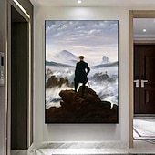 preiswerte Gemälde mit Menschen-Ölgemälde Caspar David Friedrich, handgemalter Wanderer über dem Nebelmeer, Ölgemälde von Caspar David Friedrich, Gemälde auf Leinwand, große Wandkunst, Raumdekoration, Bürodekoration, Geschenk für