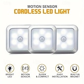 ieftine lumini de noapte cu senzor-Set de lumini de noapte cu senzor de mișcare cu led 3 buc, lumină cu senzor dulap dulap cu 6 LED-uri, iluminare automată cu infraroșu activată cu baterie alimentată pentru un loc nou dulap, dulap, scară, dormitor, coridor, toaletă, dulap
