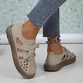 economico Ballerine da donna-scarpe basse da donna in similpelle con lacci e ritagli bianchi – scarpe casual traspiranti da passeggio per l&#039;estate, i viaggi e l&#039;uso quotidiano