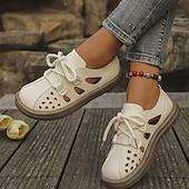economico Ballerine da donna-scarpe basse da donna in similpelle con lacci e ritagli bianchi – scarpe casual traspiranti da passeggio per l&#039;estate, i viaggi e l&#039;uso quotidiano