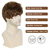 billige Herreparykker-herreparykk, kort brun parykk for menn lagdelt naturlig fluffy syntetisk hår parykk varmebestandig halloween cosplay parykk