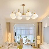 cheap Pendant Lights-LED Pendant Light 50/65/70/90cm 3/5/6/8-Light Milk Glass Sputnik Chandelier Mid Century Modern Semi Flush Mount Ceiling Light E27 Antique Hanging Lamp Nordic Metal Farmhouse Pendant Light Fixture for Living Room Bedroom 110-240V