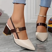 halpa Juhlasaappaat-naisten kaksisävyiset slingback-lohkokorkopumput – tyylikkäät teräväkärkiset, kultakoristeiset kengät toimistoon, juhliin ja muodollisiin tapahtumiin