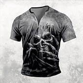 baratos Camisetas de Halloween-Halloween Homens A Morte Escuro Camiseta Manga Curta Camiseta Impressão 3D Meio Zíper Camisa Retro Vintage Rua Casual Diário Preto Azul Marron Verão Primavera Roupa S M L XL XXL XXXL